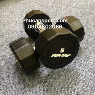 Tạ tay 5kg bọc cao su cao cấp Iron Grip nhập khẩu tập Gym, luyện tập thể thao( 5kg x 2 chiếc )Thể thao Phúc An