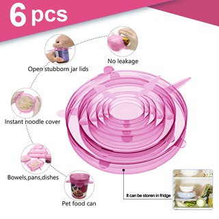 Bộ 6 nắp silicon đậy thức ăn co giãn linh hoạt đa năng tiện dụng
