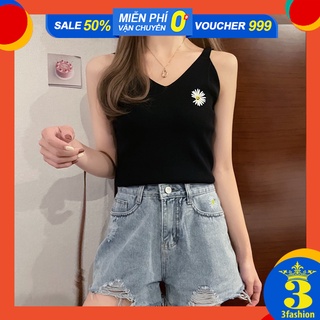 Áo Sát Nách Hoa Cúc Vải Dệt Kim Cổ Chữ V Hot Trend Mềm Mịn Thoáng - MSP T19