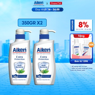 Aiken Combo 2 Sữa tắm Sạch khuẩn Chiết Xuất Trà Xanh Thiên Nhiên 350g/chai