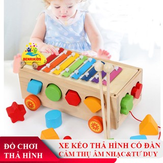 Đồ Chơi Xe Kéo Thả Hình Khối Kèm Đàn Xylophone Bằng Gỗ Cho Bé