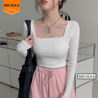 Áo Croptop TAY DÀI CỔ VUÔNG Nữ Thun Borip Ulzzang Cổ Vuông Kiểu Ôm Body Đẹp - MICHAA