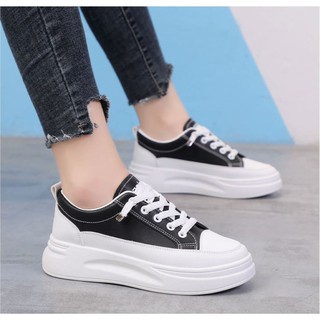 [HCM]Giày sneaker Nữ Simple Chất Da Chống Nước Đế Độn 3 cm Phong Cách Hàn Quốc