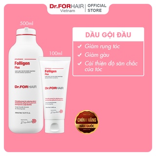 Bộ dầu gội giảm rụng tóc, hỗ trợ mọc tóc và giảm gàu Dr.FORHAIR Folligen Plus Shampoo chai 500ml x tuýp 100ml