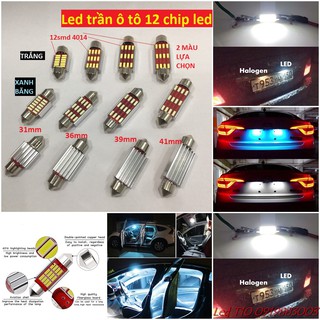 1 bóng led trần ô tô 12smd 4014 ánh sáng xanh băng, trắng