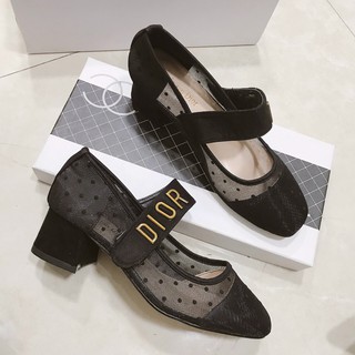 Giày búp bê gót 5p chât vải pha lưới phối quai chữ sang chảnh