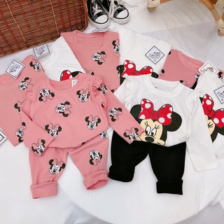 Bộ Quần Áo Dài Tay Thu Đông Vải Cotton In Nhiều Hình Micky Cho Bé Gái Từ 8-20kg MÃ DT05