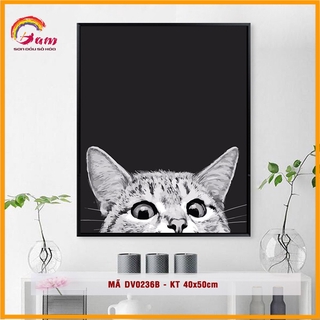 Tranh tô màu theo số sơn dầu số hóa Mèo xám tinh nghịch DV0236B
