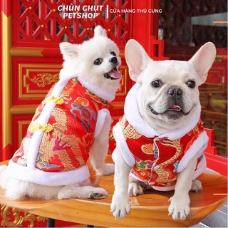 Áo Tết cho Chó Mèo lót bông hoạ tiết đỏ năm mới - Áo cho Thú cưng dịp Tết
