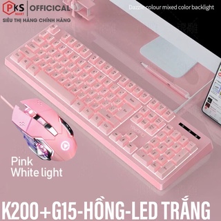 Bàn Phím Chuột Máy Tính K200 Và G15 YINOIAO Đèn LED Xuyên Chữ Có 4 Màu Xanh, Hồng, Đen, Trắng Bảo hành 12 Tháng