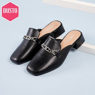 Giày sục Dusto mũi vuông da mềm, đế vuông cao 3.5cm (có sẵn)