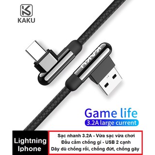 Cáp sạc chơi game iphone lightning KAKU - Sạc nhanh 3.2A - USB 2 cạnh - đầu vuông góc