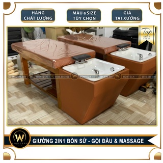 [WONTECH - NOW SHIP] Giường Gội "GỖ" 2in1 - Bồn "SỨ" Vuông.