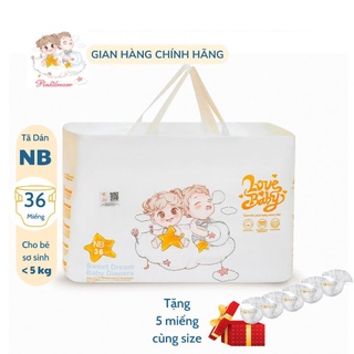 Tã/bỉm Dán hữu cơ Pinkdream Lovebaby size NB 36 miếng cho bé sơ sinh <5kg
