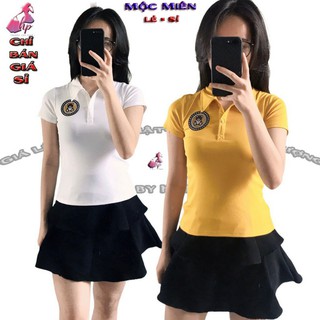 Áo thun nữ có cổ polo thêu logo gấu kim sa sang chảnh cực dễ thương mẫu mới thời trang nữ trend 2021