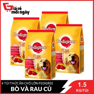 Nguyên Thùng 4 Gói Thức Ăn Cho Chó Lớn Hỗn Hợp Hoàn Chỉnh Pedigree Vị Bò Và Rau Củ 1.5kg / gói x4