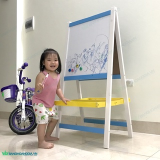 Bảng vẽ 2 mặt từ xanh - trắng khung gỗ cho bé ,kt : 60*60*118cm