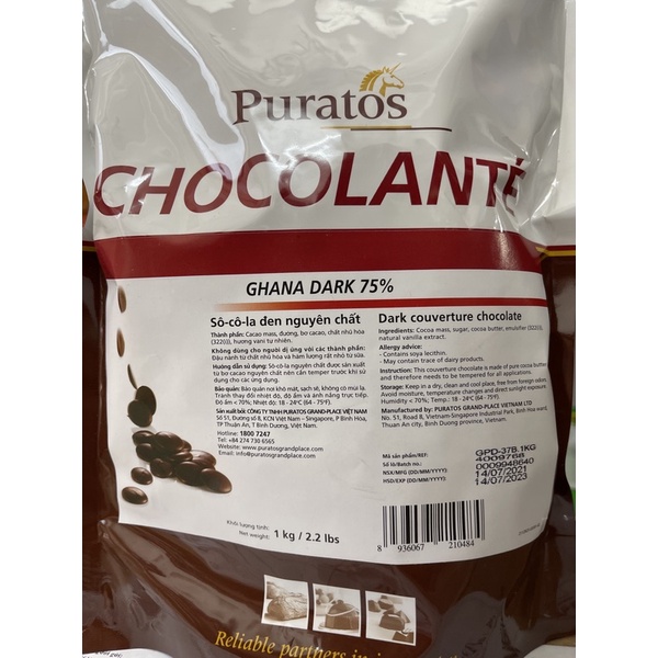 Socola Hạt nút đen 75% 1kg