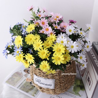 Bó hoa cúc họa mi giả cúc daisy lụa nhân tạo 9 nhánh 25 bông hoa dùng cắm lọ trang trí hoặc làm đạo cụ chụp ảnh cực đẹp