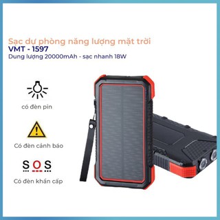 Sạc dự phòng năng lượng mặt trời 20000mAh sử dụng 2 cổng USB sạc nhanh 18W_Vimart
