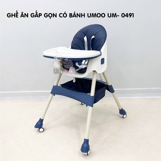 Ghế ăn dặm Umoo gấp gọn mã mới nhất 2021, có bánh xe