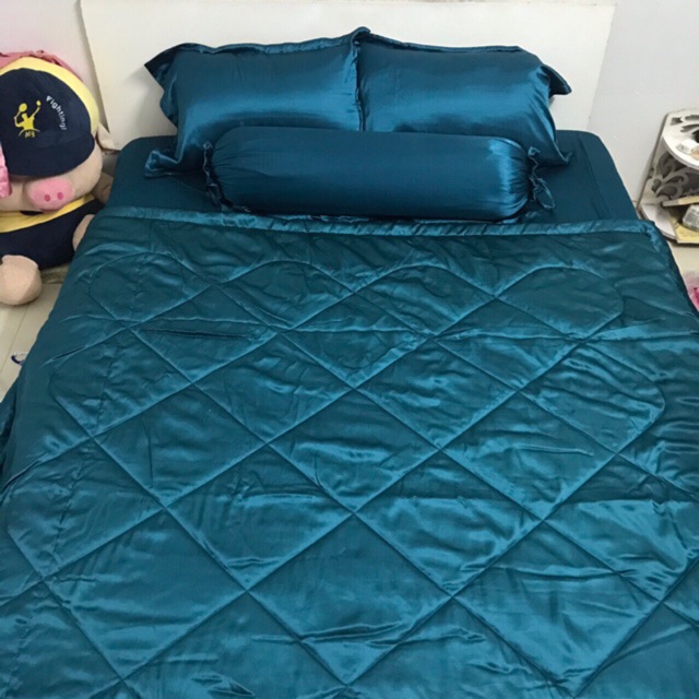 Bộ drap phi lụa 5 món ( ga -gối- mền) kích thước 2.2x2m, mền 2.2x2m