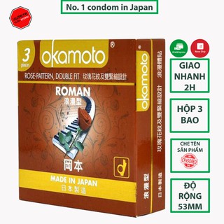[ Tặng mã YAMETETD 8K ] Bao cao su Okamoto Roman Vân Hoa Hồng Hộp 3 Cái