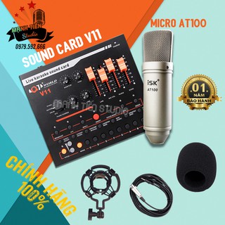 Bộ thu âm Livestreamn sound card V11 và micro AT100 loại 1 chuẩn