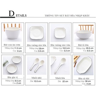 [LẺ] Bát tô trắng viền đen phong cách Bắc Âu các loại