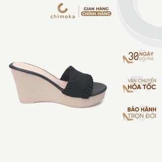 Giày Guốc Đế Xuồng CHIMOKA Cho Nữ 9cm Đúp Trước 3cm Hai Màu Đen Be