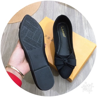 Giày búp bê vải xước phối nơ gót 2p mã H1