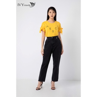 Quần jeans nữ đen ống đứng IVY moda MS 25B8844