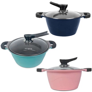 Nồi chống dính Ceramic Happy Home Pro Yoori size 24cm tùy chọn 3 màu Hồng pastel/Xanh pastel/Xanh navy