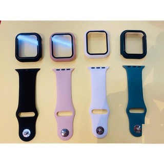 Combo Dây cao su + ốp dán mặt apple watch bảo vệ 360 độ 4 màu seri 1 2 3 4 5 38mm 42mm 40mm 44mm