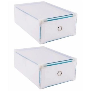 Bộ 2 Chiếc Hộp Đựng Giày Trong Suốt Viền Kim Loại Có Ngăn Kéo