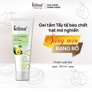 Gel tắm tẩy tế bào chết body Felina Home Spa 300ml từ hạt mơ nghiền cho da nhạy cảm