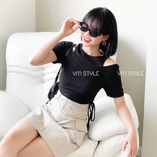 Áo thun tay ngắn VM STYLE trễ vai rút 2 bên nhiều màu nữ ulzzang thời trang 21TU12T370604