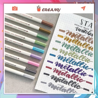 Bút lông mềm Brush Sta Metallic nhũ lấp lánh kim tuyến đầu nhỏ 10 màu chất lượng cao viết Calligraphy CREAMY BM04