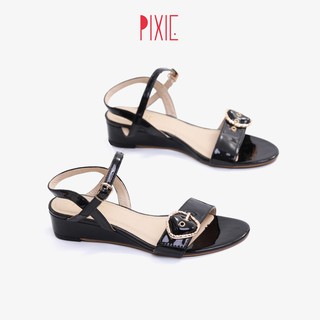 Giày Sandal Đế Xuồng 3cm Quai Ngang Màu Đen Pixie P172