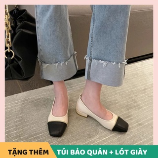 Giày bệt nữ mũi vuông thời trang gót cao 2cm da mềm( lưu ý form rộng )