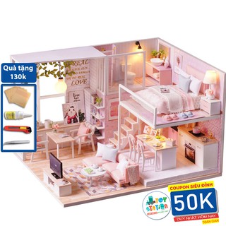 Đồ chơi búp bê nhà búp bê lắp ghép có đèn CUTEL024 TẶNG KÈM Mica che bụi và dụng cụ lắp ráp ToystationVN