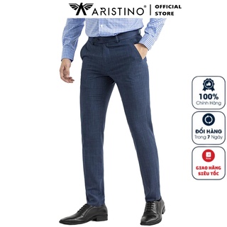 Quần Âu Nam Quần Tây Công Sở Cao Cấp Aristino ATR03801 Màu Xanh Than Kẻ Caro Ống Slim Fit Vải Polyester Bền Màu Sắc Nét