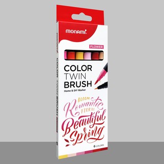 Bút Màu 2 đầu Monami Color Twin Brush Hộp 6 Màu - Màu FLOWER (Thái Lan)