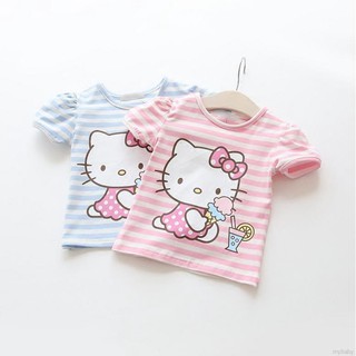Áo vải sọc hình mèo Hello Kitty xinh xắn cho bé gái