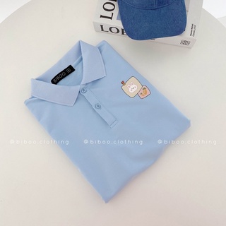BIBOO - Áo polo có cổ tay ngắn form unisex nam nữ BUNNY STICKERS chất liệu cotton cao cấp