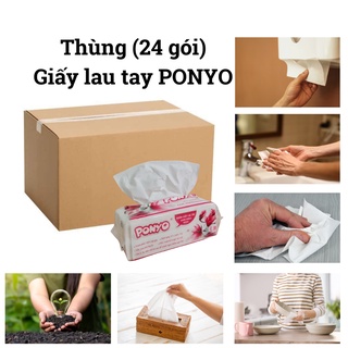 Thùng (24 gói) khăn giấy lau tay PONYO (100 tờ/ bịch x 2 lớp)