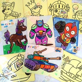Tranh cát khổ A5 nền vàng cho bé, combo 100 tranh