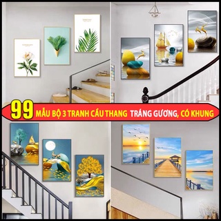 HD12 Bộ 3 Bức Tranh Cầu Thang Theo Phong cách Hiện Đại Tráng Gương Tặng Kèm Đinh