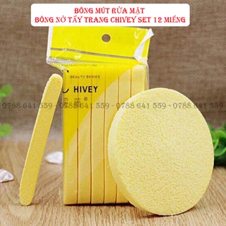 [RẺ VÔ ĐỊCH] Bông Nở Tẩy Trang Chivey Set 12 Miếng - Bông Mút Bọt Biển Rửa Mặt Nhật Bản - Chính Hãng 100%