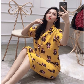 Đồ bộ ngủ pijama quần lửng vải Kate Thái